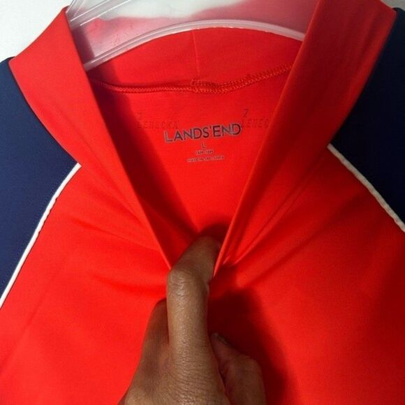 Lands’ End Short Sleeve Blue Red Rashguard Swim Shirt. Size L - Picture 3 of 13
